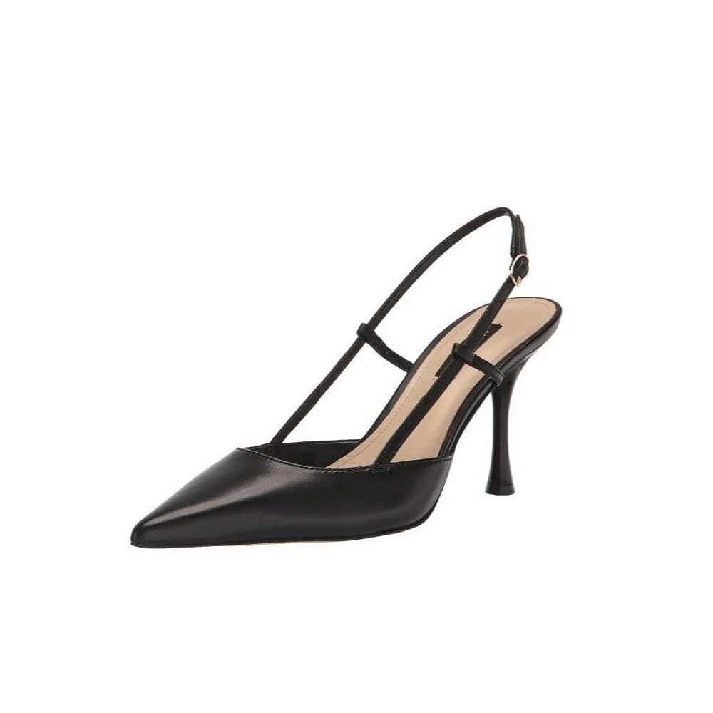 Nine West Womens 9 M Black Peni Leather Pointed Toe Slingback High Heels NIB PG6